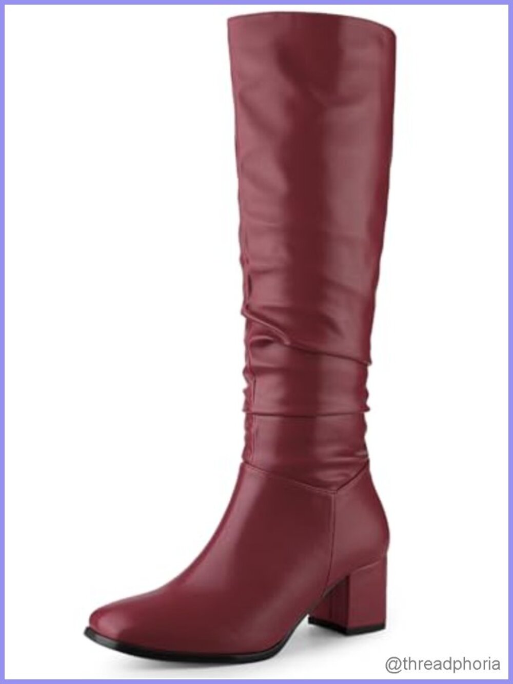 Faux Leather Square Toe Chunky Heel Knee High Slouch Boots for Women